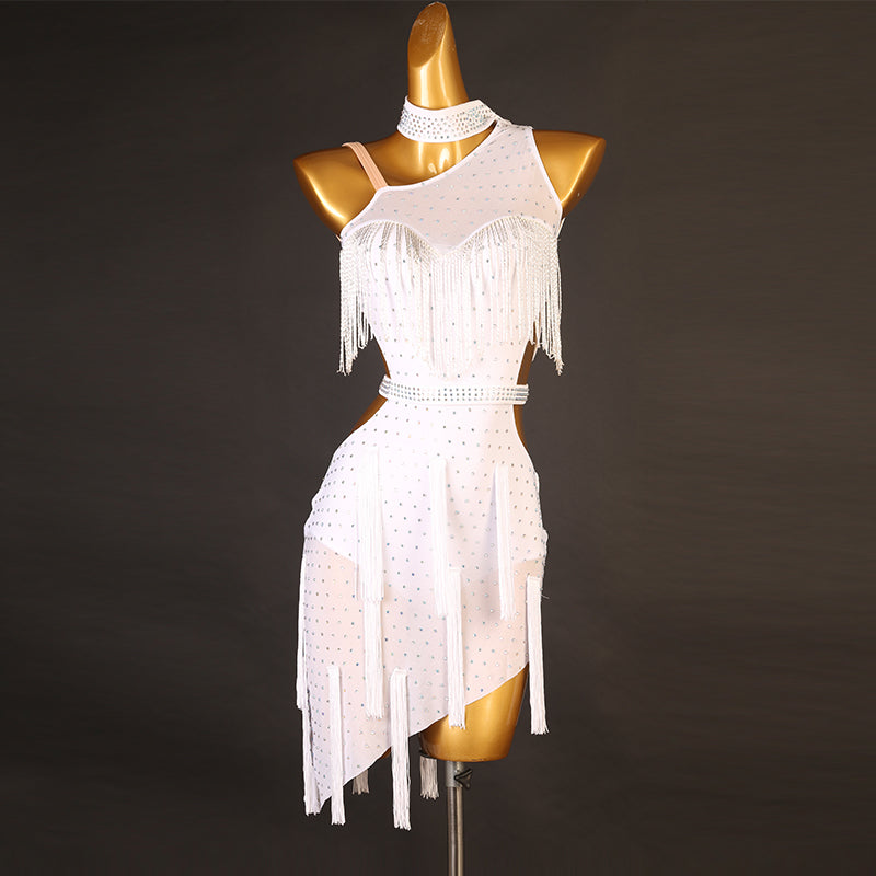Customisable-Women's Performance Sleeveless Tassels Latin Salsa Dance Dress Competition Dress