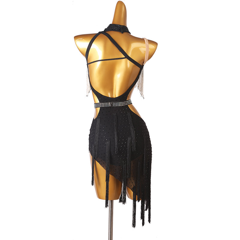 Customisable-Women's Performance Sleeveless Tassels Latin Salsa Dance Dress Competition Dress