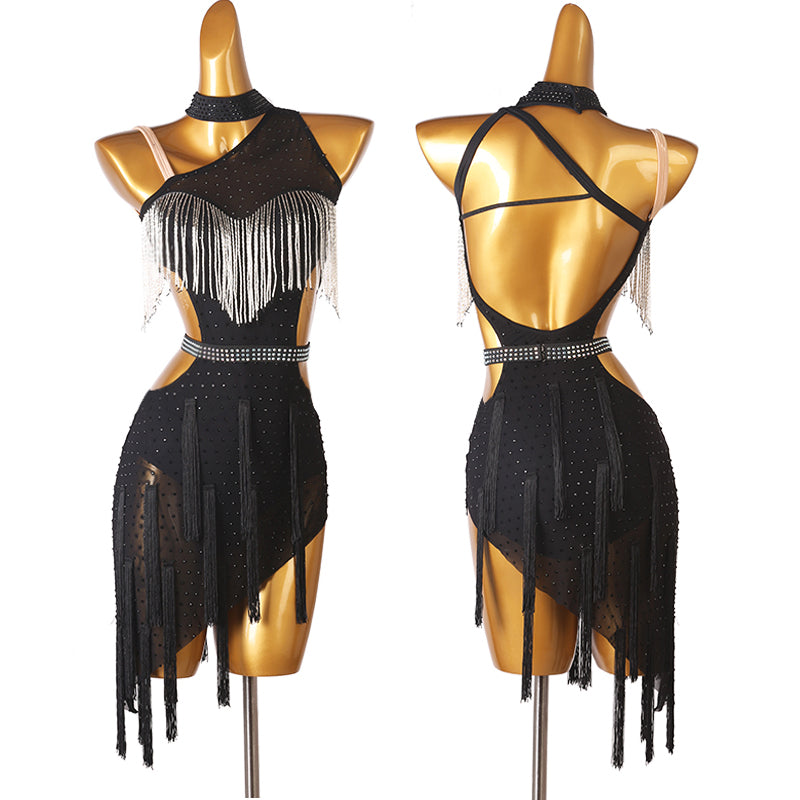 Customisable-Women's Performance Sleeveless Tassels Latin Salsa Dance Dress Competition Dress