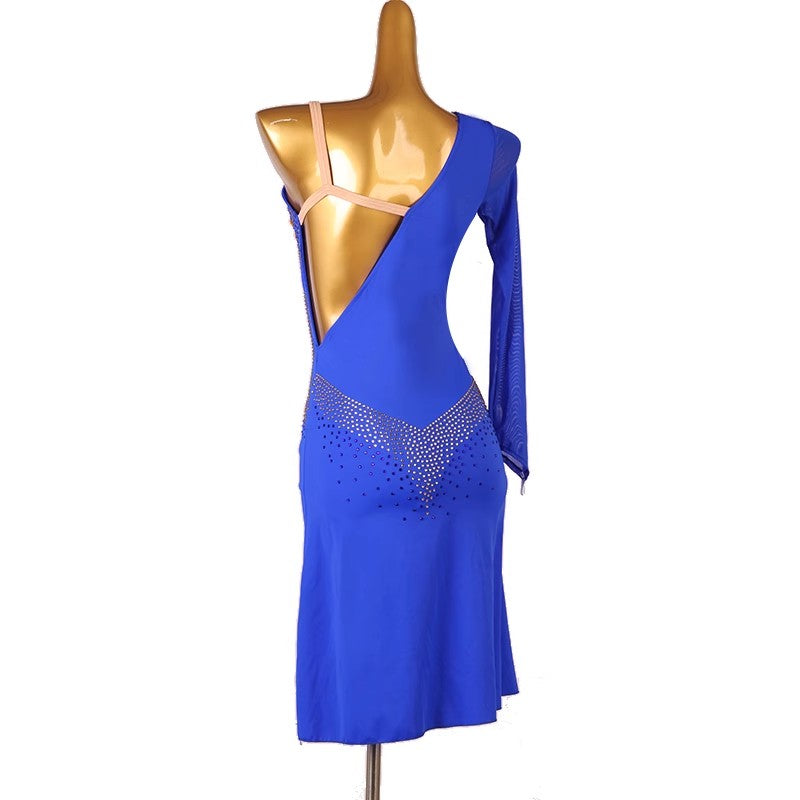 Customisable-Women's Performance One Shoulder Latin Salsa Dance Dress Competition Dress
