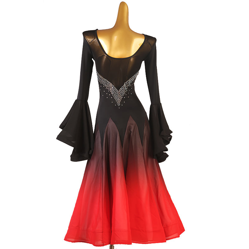 Customisable-Women's Horn Sleeve Waltz Ballroom Dance Competition Modern Dance Large Swing Dress