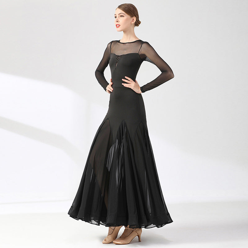 Women's Long Sleeve Lace Hollow-out Ballroom Dance Dress Modern Dress Dance Wear