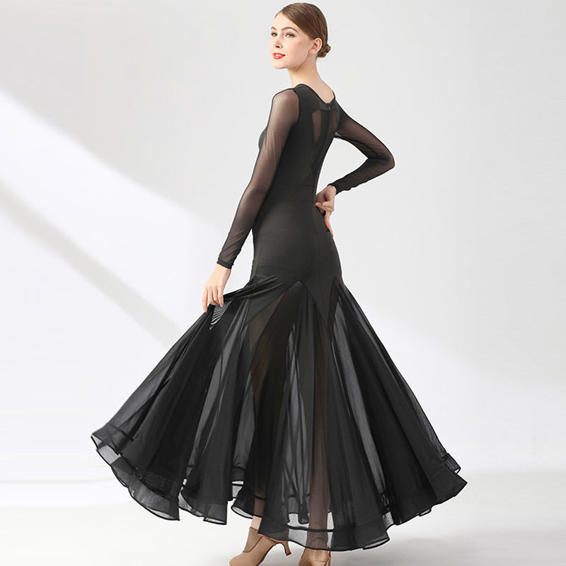 Women's Long Sleeve Lace Hollow-out Ballroom Dance Dress Modern Dress Dance Wear