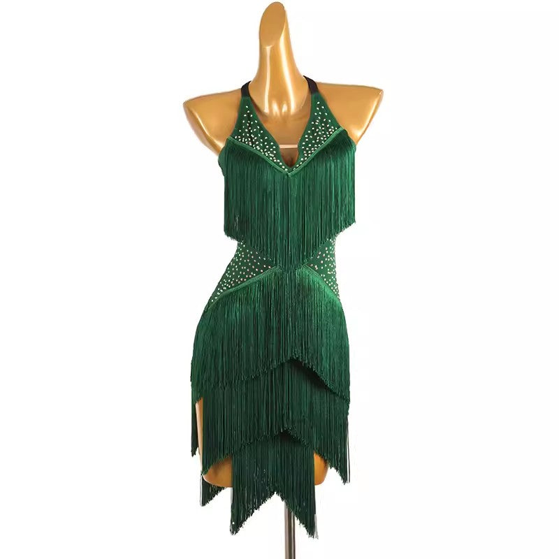 Customisable-Women's Green Tassel Dance Wear Dance Dress Performance Wear