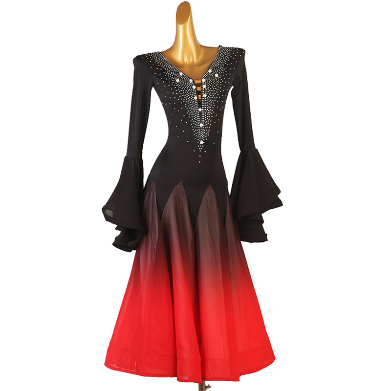 Customisable-Women's Horn Sleeve Waltz Ballroom Dance Competition Modern Dance Large Swing Dress