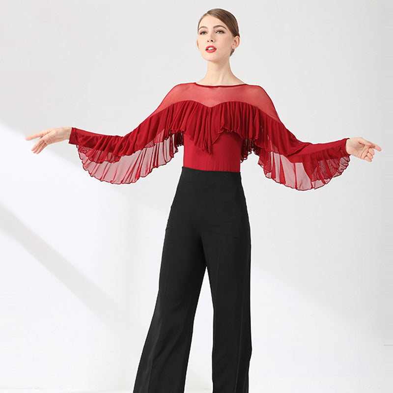 Women's Long Sleeve Ruffle Lace Latin Dance Tops Dance Bodysuit Dance Wear