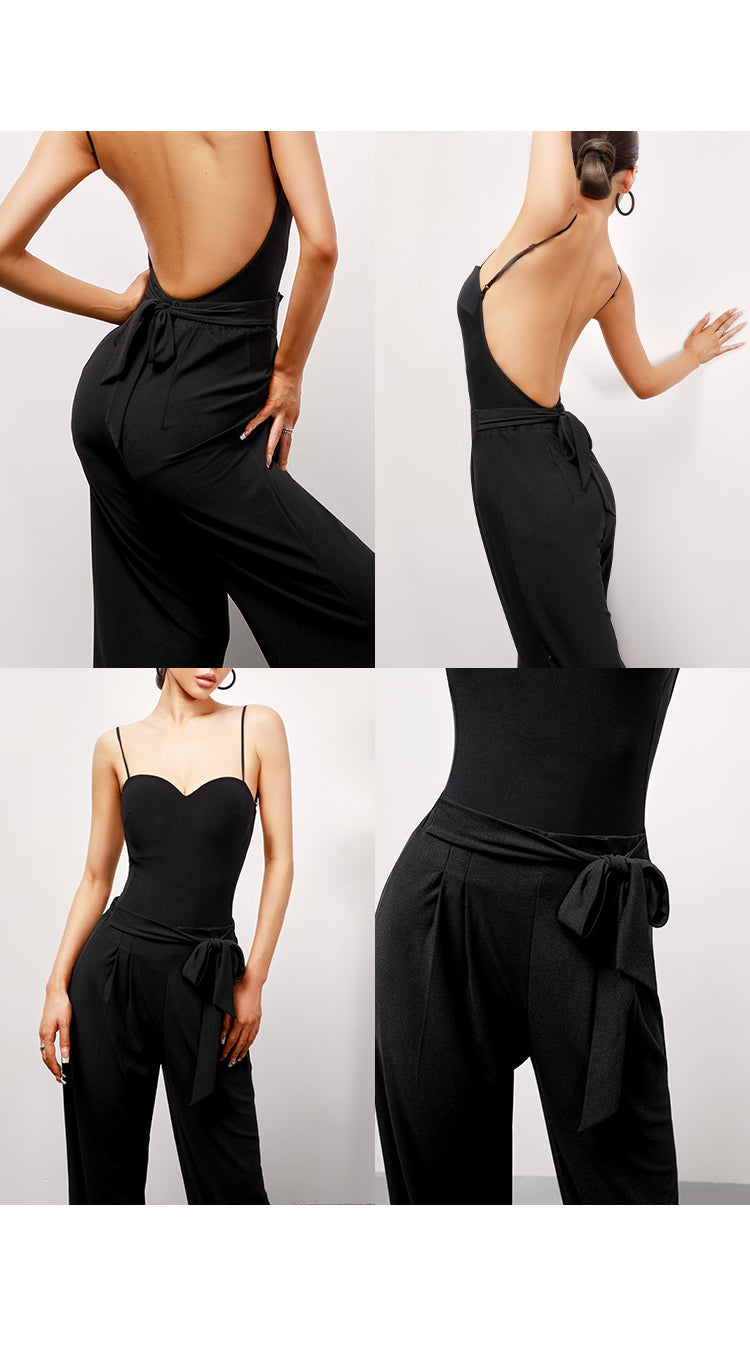 Z Women's Strap Stretch Straight Pants Latin Dance Wear Training Performance Pants