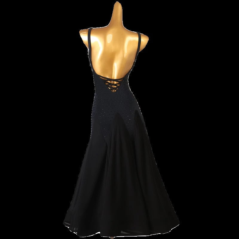 Customisable-Women's Black V-Neck DanceWear Ballroom Dance Dress