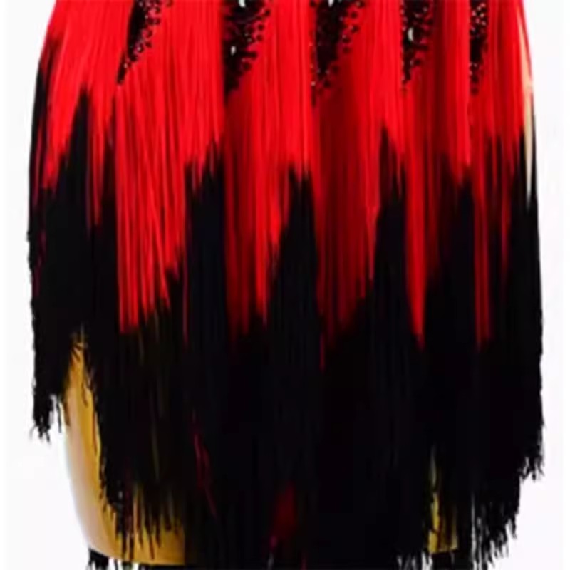 Customisable-Women's Red Tassel DanceWear Dance Dress Performance Wear