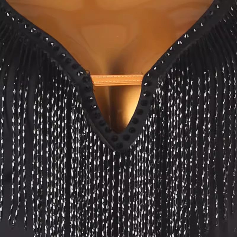 Customisable-Women's Black V-Neck DanceWear Ballroom Dance Dress