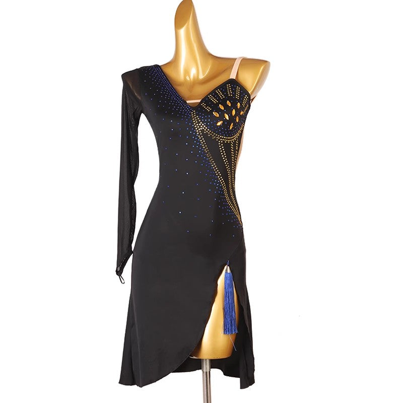 Customisable-Women's Performance One Shoulder Latin Salsa Dance Dress Competition Dress