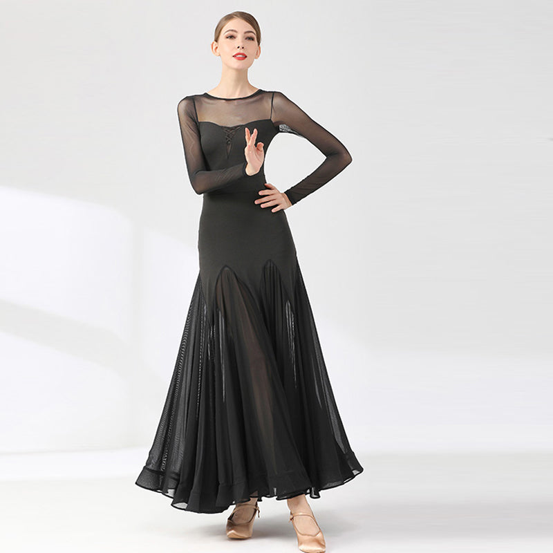 Women's Long Sleeve Lace Hollow-out Ballroom Dance Dress Modern Dress Dance Wear