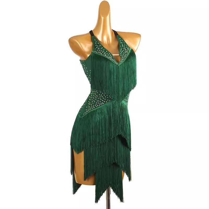 Customisable-Women's Green Tassel Dance Wear Dance Dress Performance Wear