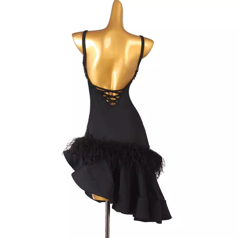 Customisable-Women's Black Ruffle DanceWear Dance Dress Performance Wear