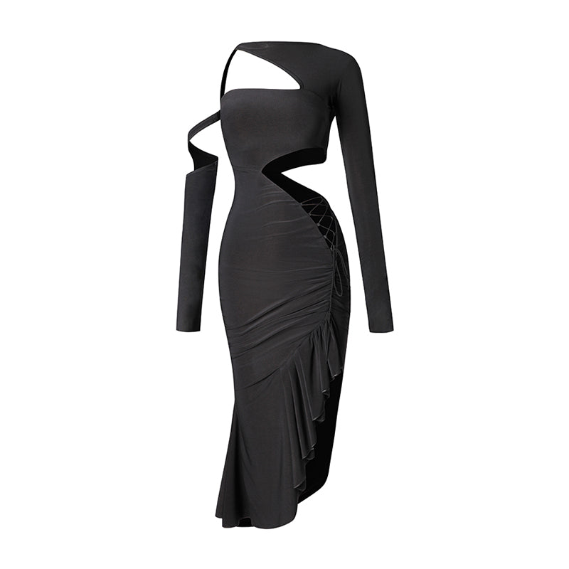 Z Women's Milk Silk Long Sleeve Off Shoulder Backless Latin Dance Dress Dance Wear