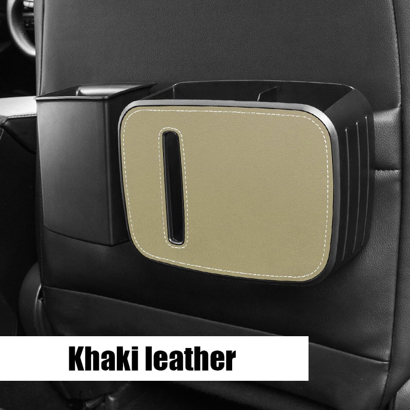 Premium Leather Car Organizer With Trash Can - Detachable