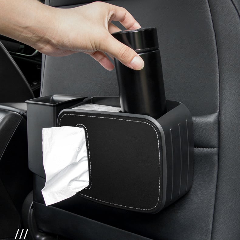 Premium Leather Car Organizer With Trash Can - Detachable