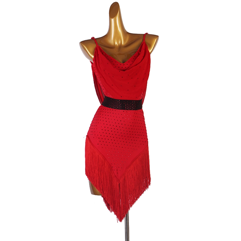 Customisable-Women's Spaghetti Strap Sleeveless Performance Latin Dance Dress Dance Wear