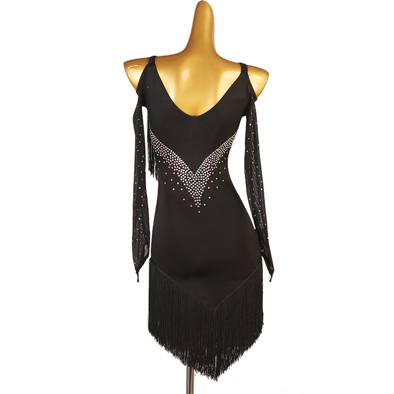 Customisable-Women's Long Sleeve Tassel DanceWear Dance Dress Performance Wear
