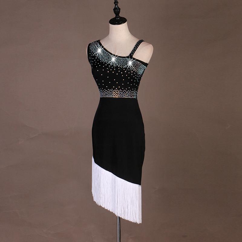 Customisable-Crystals Sexy Sloping Shoulder Latin Dance Dress Competition Dress Performance Dress