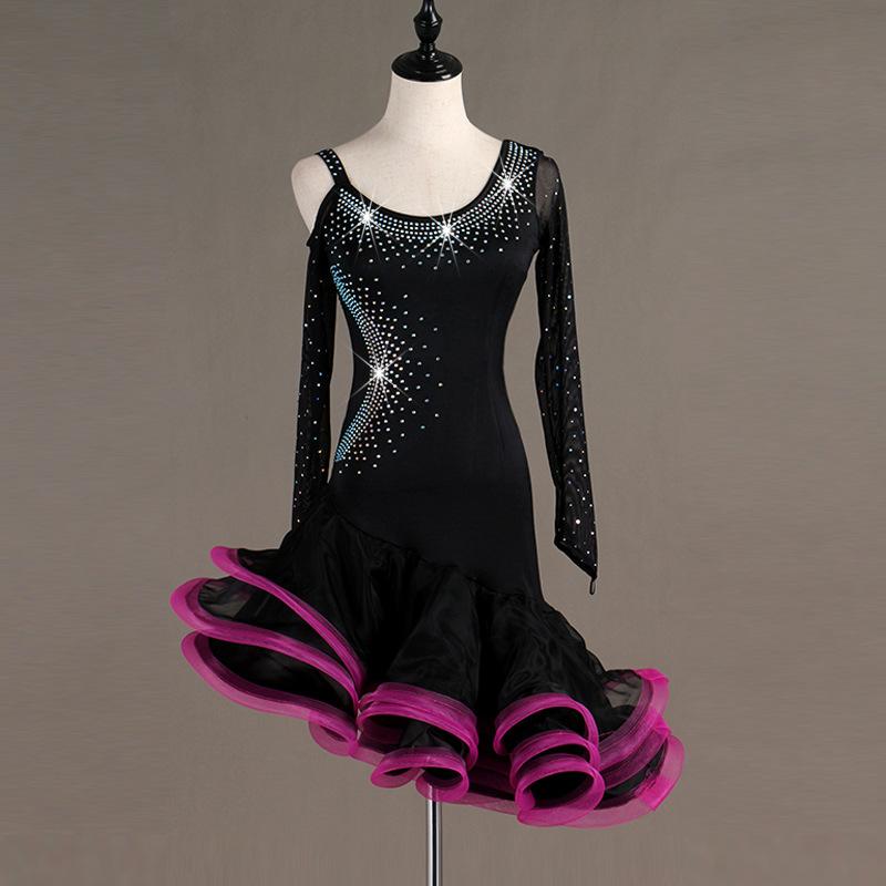 Customisable-Sexy Yarn Sleeve Latin Dance Dress Competition Dress Performance Dress