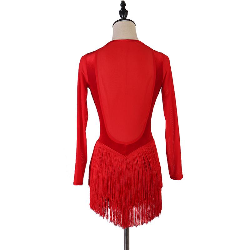 Customisable-Spandex Sexy Tassels See-through Latin Dance Dress Competition Performance Dress