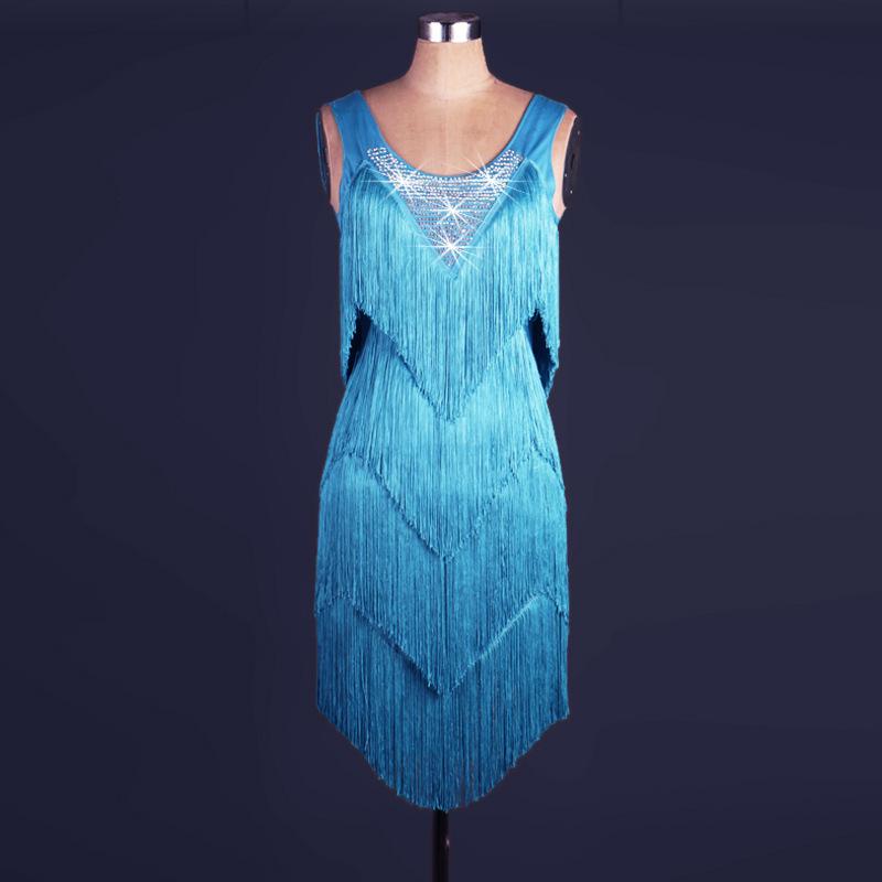 Customisable-Spandex Tassel Crystals Latin Dance Dress Competition Dress Performance Dress