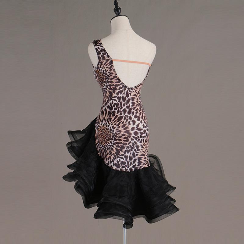 Customisable-Sexy Leopard print one-shoulder Latin Dance Dress Competition Dress Performance Dress