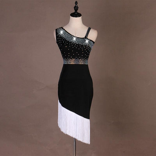 Customisable-Crystals Sexy Sloping Shoulder Latin Dance Dress Competition Dress Performance Dress