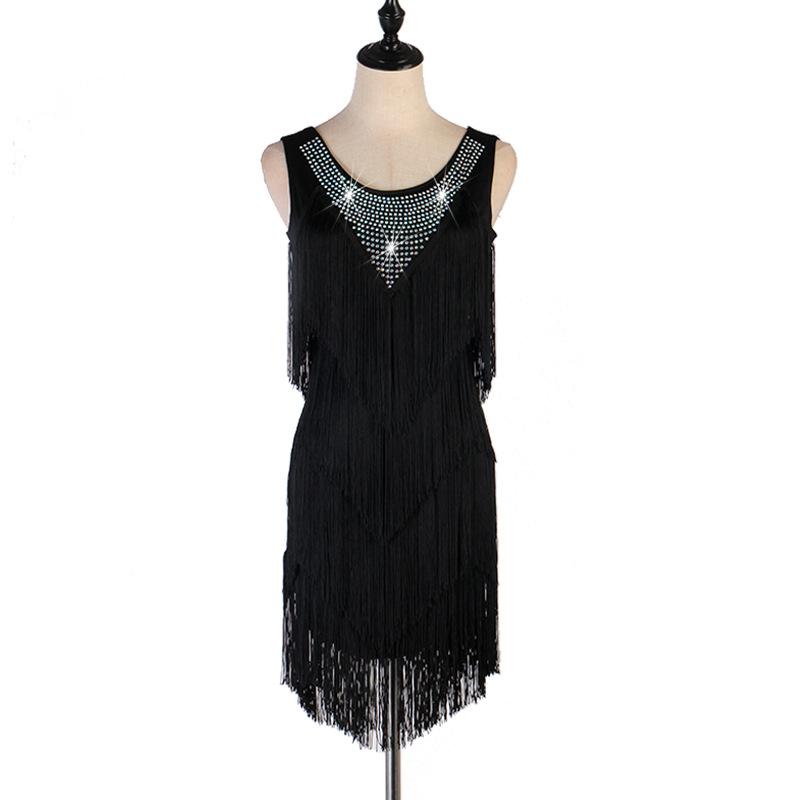 Customisable-Spandex Tassel Crystals Latin Dance Dress Competition Dress Performance Dress