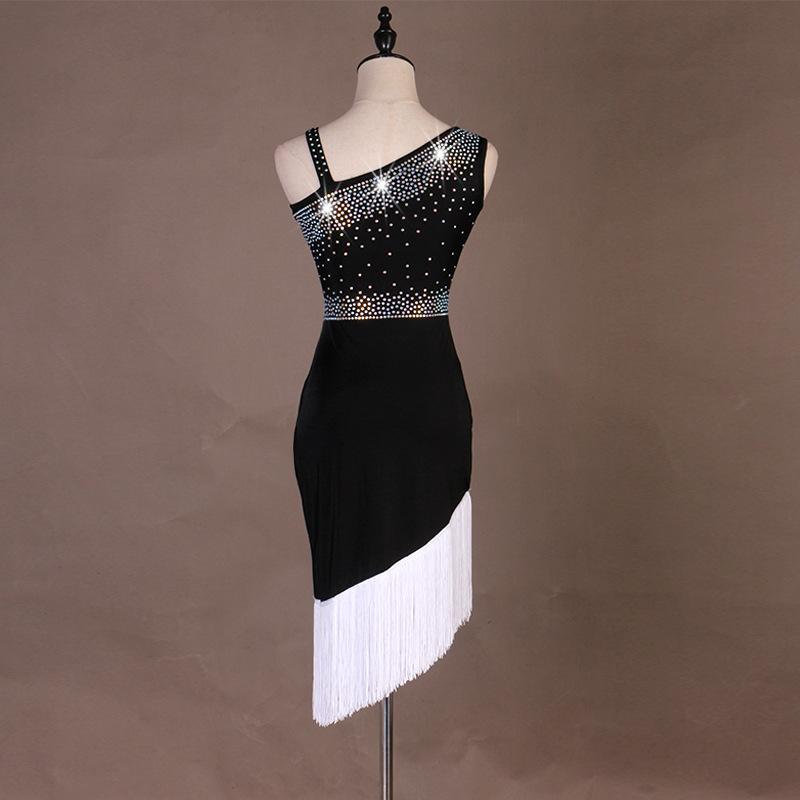 Customisable-Crystals Sexy Sloping Shoulder Latin Dance Dress Competition Dress Performance Dress