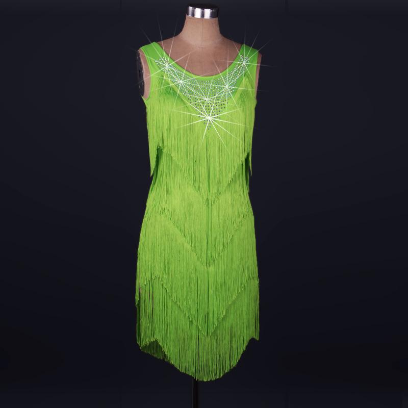 Customisable-Spandex Tassel Crystals Latin Dance Dress Competition Dress Performance Dress