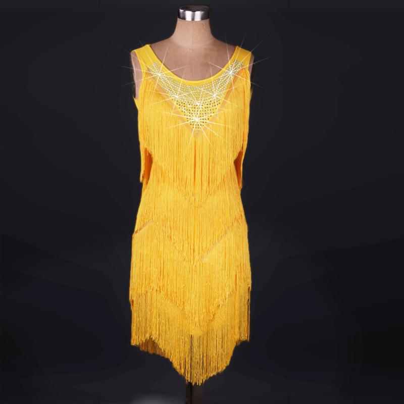Customisable-Spandex Tassel Crystals Latin Dance Dress Competition Dress Performance Dress