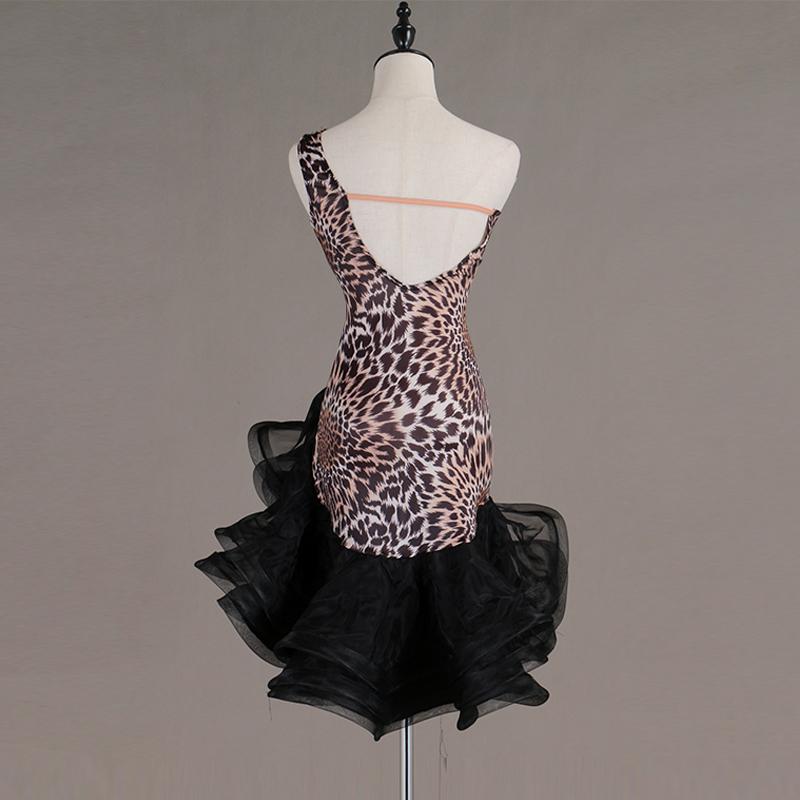 Customisable-Sexy Leopard print one-shoulder Latin Dance Dress Competition Dress Performance Dress