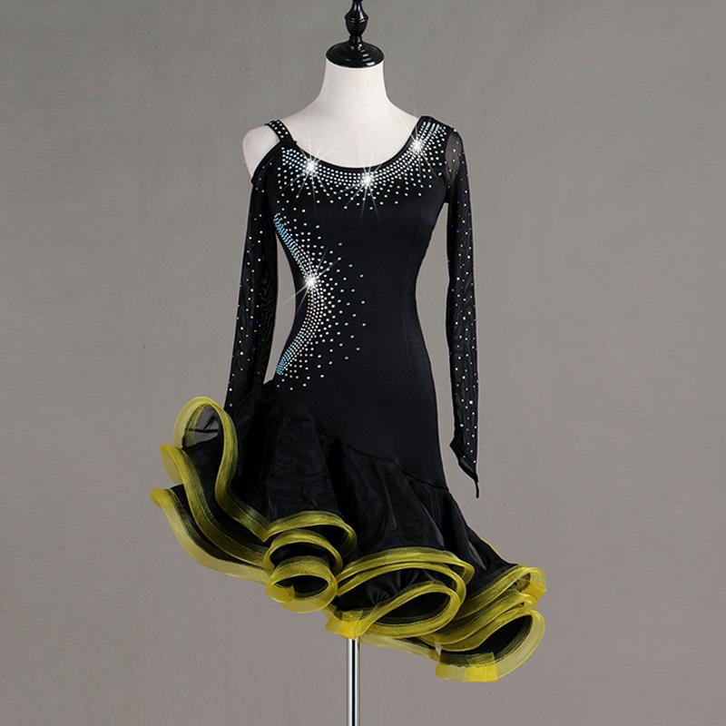 Customisable-Sexy Yarn Sleeve Latin Dance Dress Competition Dress Performance Dress
