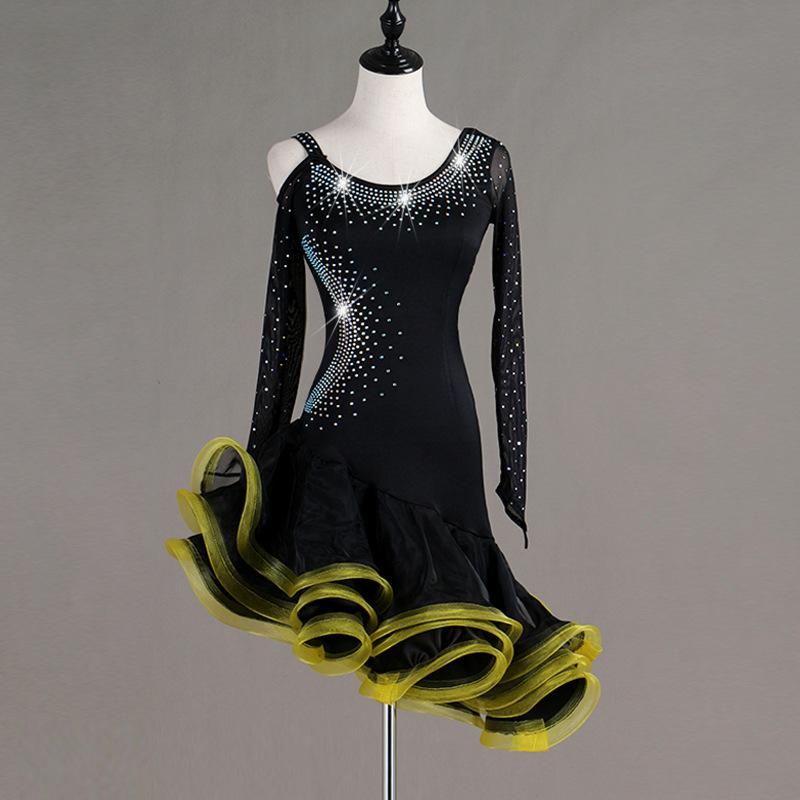 Customisable-Sexy Yarn Sleeve Latin Dance Dress Competition Dress Performance Dress