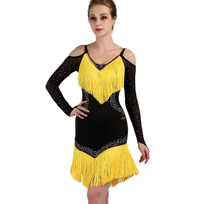 Customisable-Spandex Tassel Crystals Latin Dance Dress Competition Dress Performance Dress