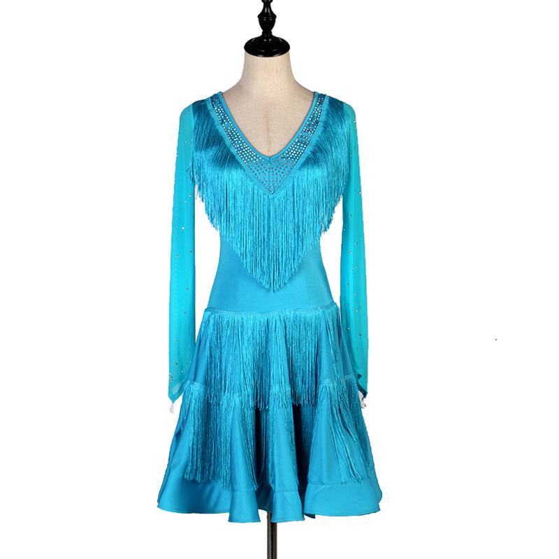 Customisable-Spandex Tassel V-neck Latin Dance Dress Competition Dress Performance Dress