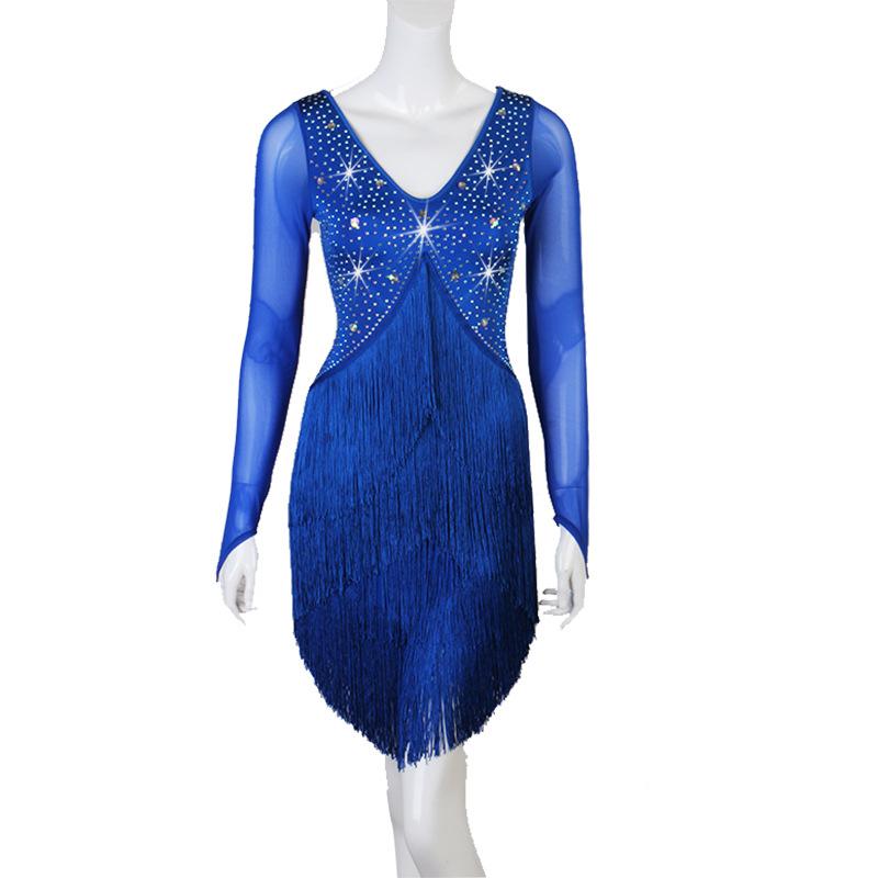 Customisable-Spandex Encrypted tassel Crystals Latin Dance Dress Competition Dress Performance Dress