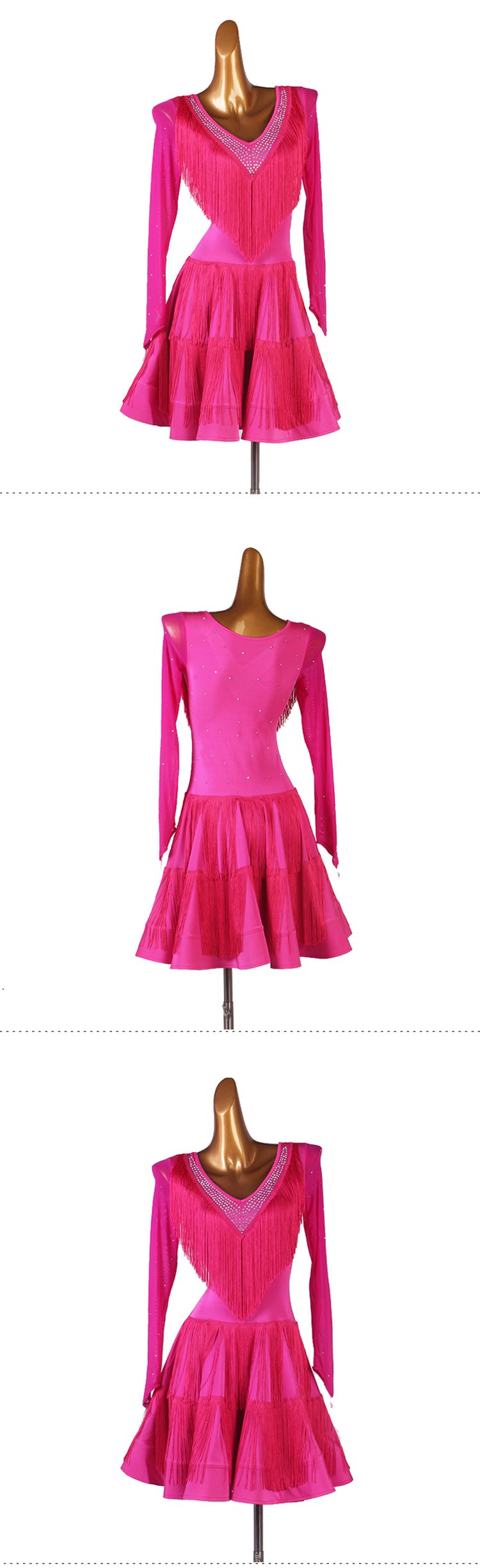 Customisable-Spandex Tassel V-neck Latin Dance Dress Competition Dress Performance Dress