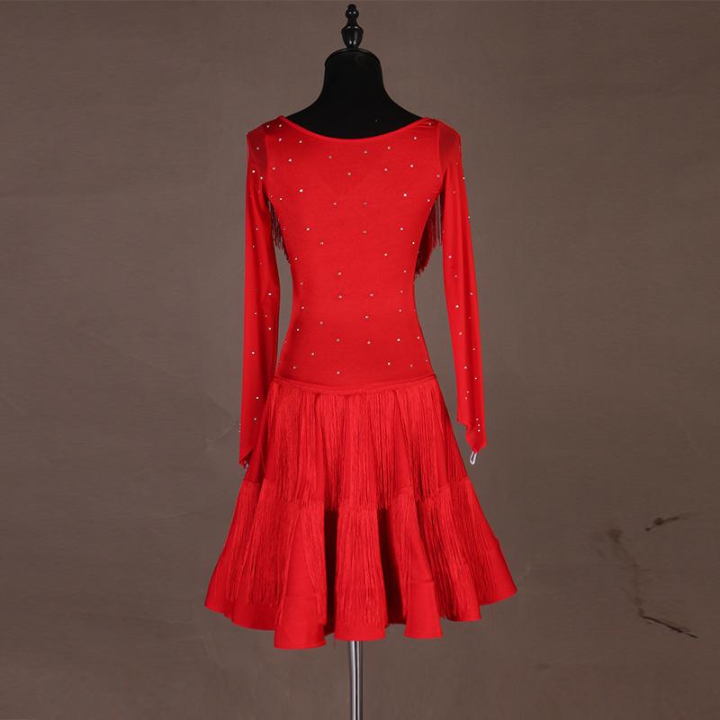 Customisable-Spandex Tassel V-neck Latin Dance Dress Competition Dress Performance Dress