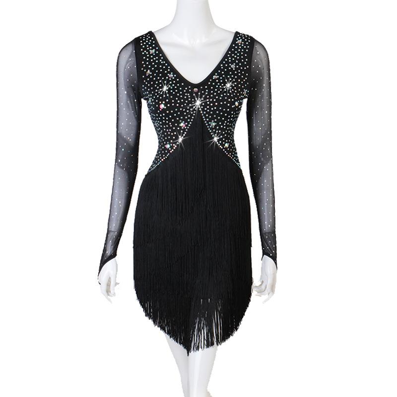 Customisable-Spandex Encrypted tassel Crystals Latin Dance Dress Competition Dress Performance Dress