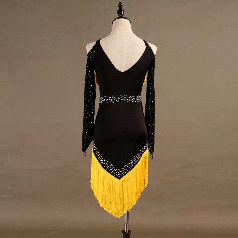 Customisable-Spandex Tassel Crystals Latin Dance Dress Competition Dress Performance Dress