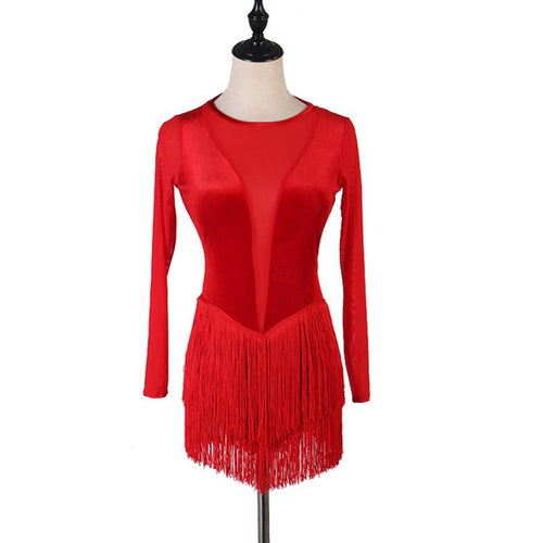 Customisable-Spandex Sexy Tassels See-through Latin Dance Dress Competition Performance Dress