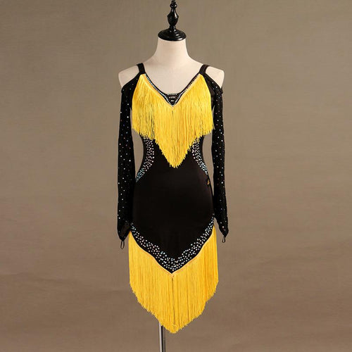 Customisable-Spandex Tassel Crystals Latin Dance Dress Competition Dress Performance Dress