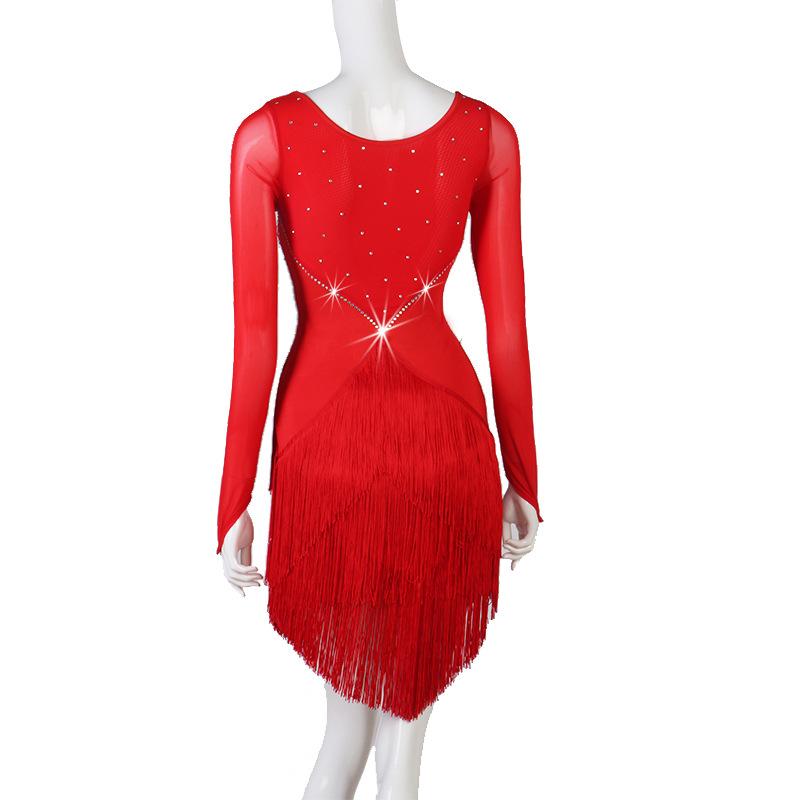 Customisable-Spandex Encrypted tassel Crystals Latin Dance Dress Competition Dress Performance Dress