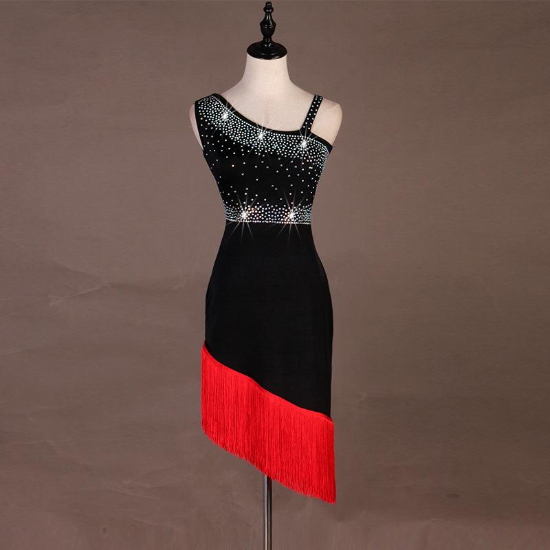 Customisable-Crystals Sexy Sloping Shoulder Latin Dance Dress Competition Dress Performance Dress