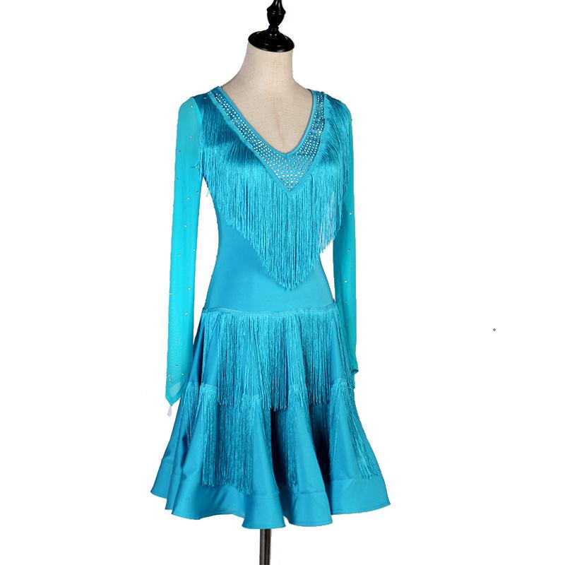 Customisable-Spandex Tassel V-neck Latin Dance Dress Competition Dress Performance Dress