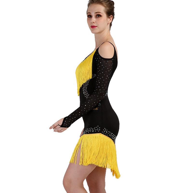 Customisable-Spandex Tassel Crystals Latin Dance Dress Competition Dress Performance Dress