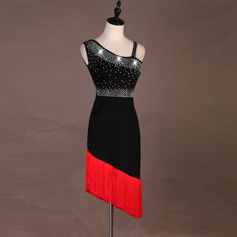 Customisable-Crystals Sexy Sloping Shoulder Latin Dance Dress Competition Dress Performance Dress